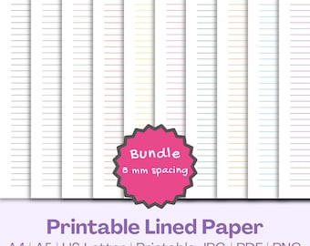 Printable Lined Paper: 8mm Spacing, A4 A5 US Letter (Digital Download)