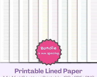 Printable Lined Paper Bundle | 6mm Spacing, A4 A5 US Letter (Digital Download)