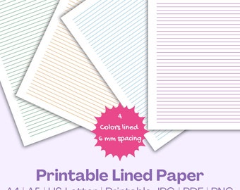 Kolorowy papier w linie: odstępy 6 mm, A4/A5/US Letter (pobranie cyfrowe)
