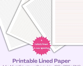Papier w linie do druku: odstępy 6 mm, A4/A5/US Letter (pobranie cyfrowe)