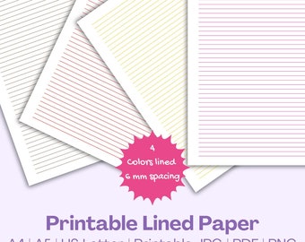 Papier w linie do druku: odstępy 6 mm, A4/A5/US Letter (pobranie cyfrowe)