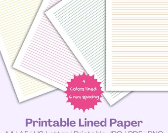 Colorful Lined Paper: 6mm Spacing, A4/A5/US Letter (Digital Download)