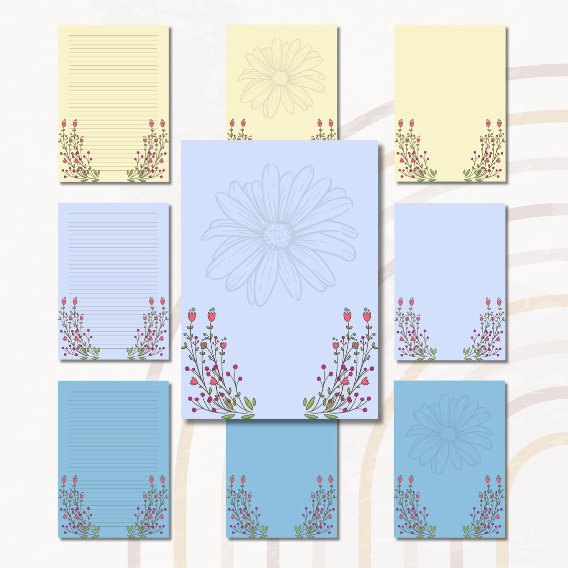 Pastel Paper Note, Floral Printable Note, Writing Paper, Letter Writing ...