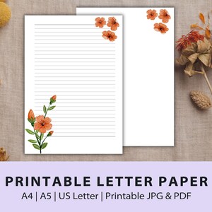 Druckbares Briefpapier | Schreibpapier | Blumenpapier | Notizpapier | Liniert & Unliniert A5, A4, US Letter Größen | JPG- und PDF-Dateien
