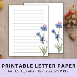 Druckbares Briefpapier, druckbares Schreibpapier, Blumenpapier, Notizpapier, liniertes Papier, unliniertes Papier, A5, A4, US Letter, JPG und PDF Dateien