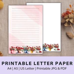 Druckbares Briefpapier, druckbares Briefpapier, druckbares Briefpapier, A4, US Letter, A5, liniert, unliniert, Linienpapier, rote Rose