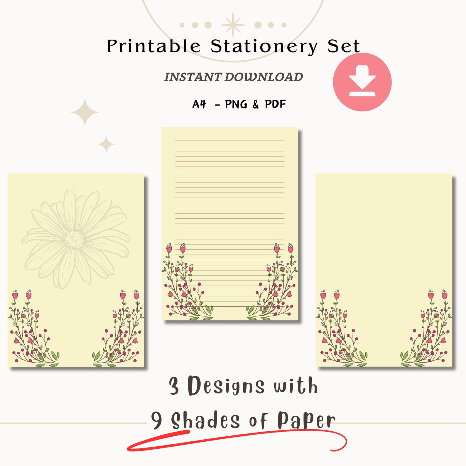 Pastel Paper Note, Floral Printable Note, Writing Paper, Letter Writing ...