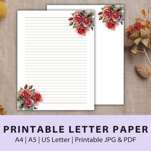 Papel de carta para impressão | Papel de carta para impressão | Papel floral | Papel para notas | Pautado e sem pauta A5, A4, tamanhos US Letter | Arquivos JPG e PDF