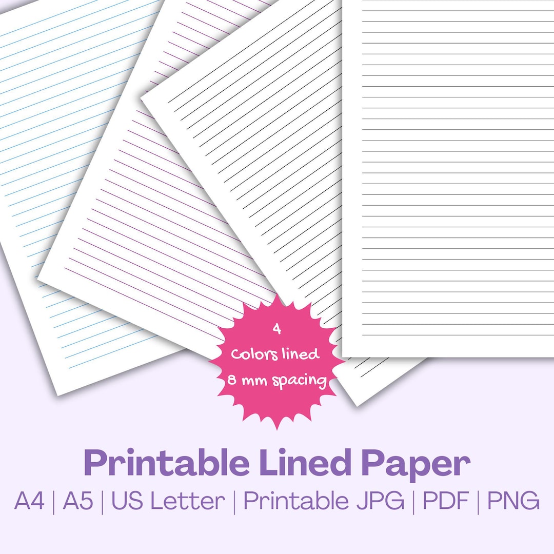 Printables Lined Paper, Writing Note Paper, | Blue, Purple, Black Grey ...