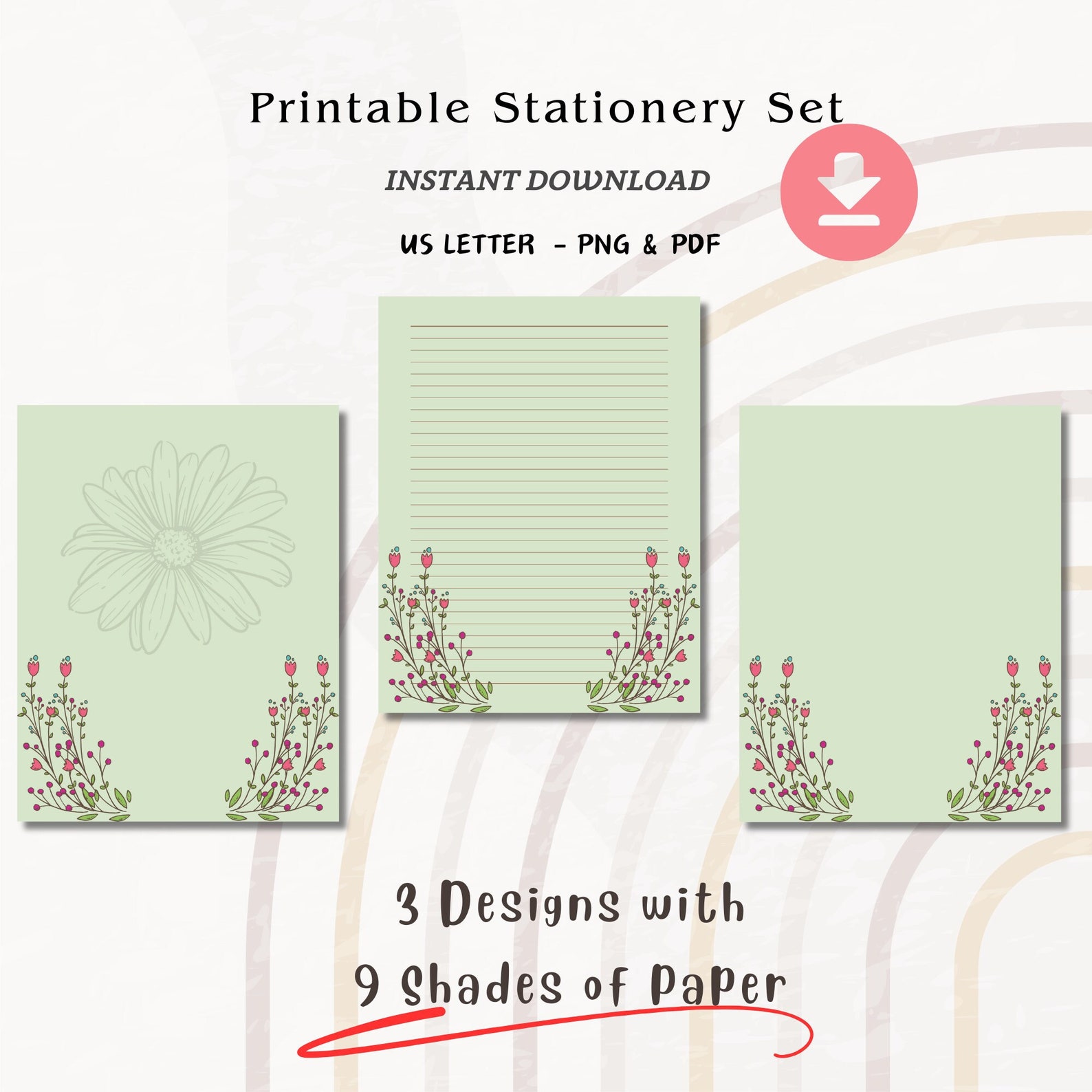 Pastel Paper Note, Floral Printable Note, Writing Paper, Letter Writing ...