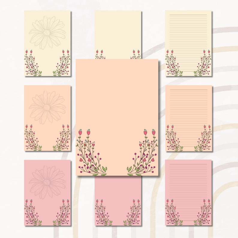 Pastel Paper Note, Floral Printable Note, Writing Paper, Letter Writing ...