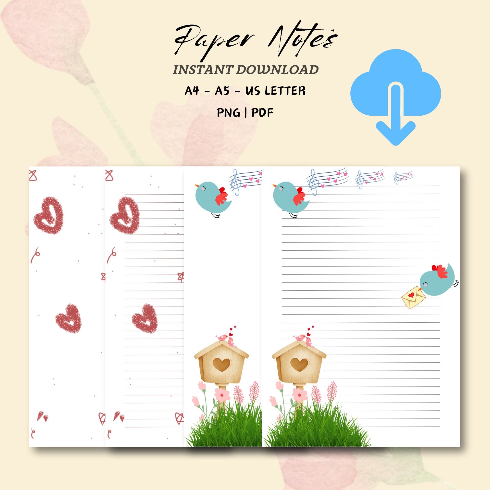 Printable Valentines Stationery, Love Writing Paper, Lined and Unlined ...