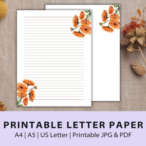 Druckbares Briefpapier | Schreibpapier | Blumenpapier | Notizpapier | Liniert & Unliniert A5, A4, US Letter Größen | JPG- und PDF-Dateien