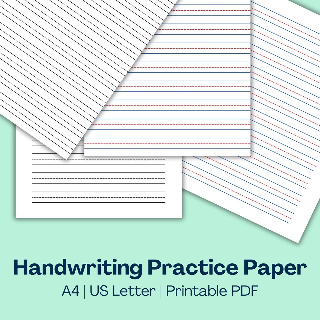 Handwriting Practice Paper, A4 US Letter, Portrait, Printable ...