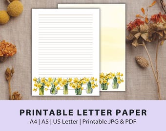 Printable Letter Paper | Printable writing Paper | Floral Paper | Note Paper | Lined & Unlined A5, A4, US Letter Sizes | JPG and PDF Files