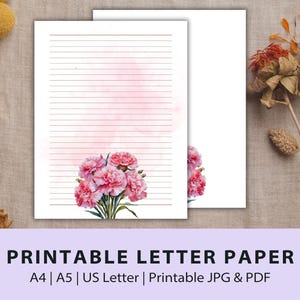 Papel de carta para impressão | Papel de carta para impressão | Papel floral | Papel para notas | Pautado e sem pauta A5, A4, tamanhos US Letter | Arquivos JPG e PDF