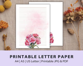 Printable Letter Paper | Printable writing Paper | Floral Paper | Note Paper | Lined & Unlined A5, A4, US Letter Sizes | JPG and PDF Files