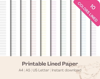 Papier w linie do druku: 10 kolorów, A4/A5/US Letter (wersja cyfrowa do pobrania)