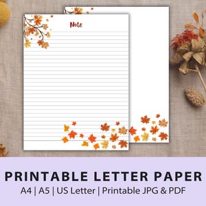 Papel de carta otoñal imprimible, papel de carta otoñal, papelería imprimible, papel de carta, papel rayado, hoja sin rayar, papel de otoño