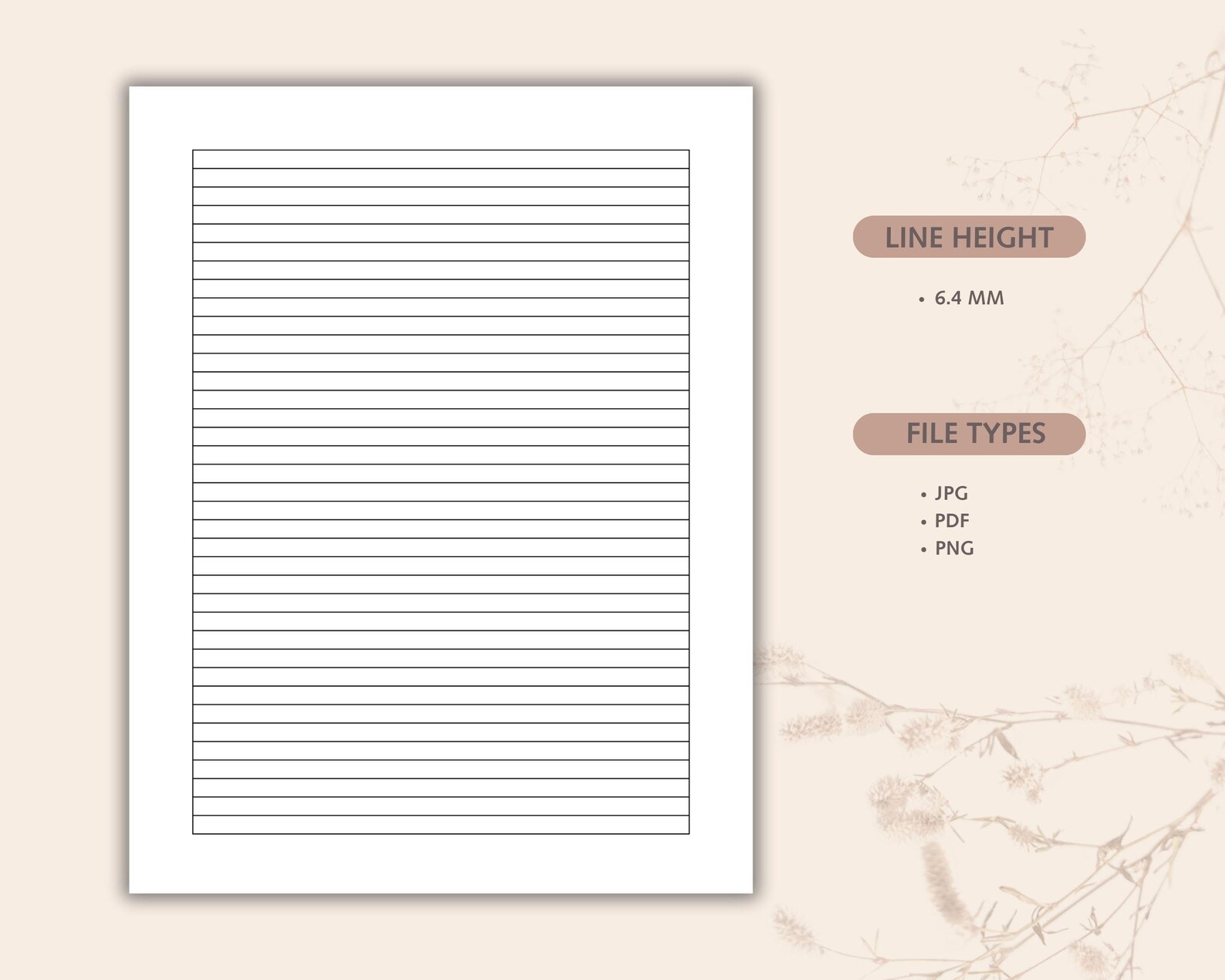 Printable Lined Paper 6.4mm | Narrow Ruled | Blue, Purple, Black, Grey ...