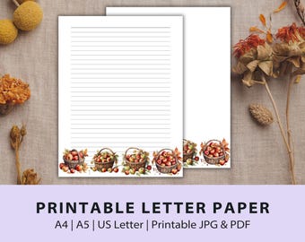 Printable Autumn Letter Paper, Autumn Writing Paper, Printable Stationery, Letter Paper, Lined Paper, Unlined Sheet, Fall Paper, Apple Paper