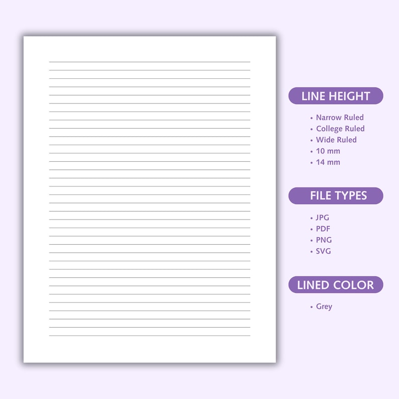 Printable Lined Paper: Narrow, Wide, College Ruled (digital Download ...