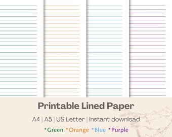 Printable Lined Paper: 8mm Spacing, Colorful Lines (Digital Download)
