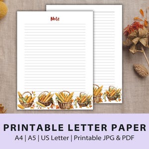Papel de carta otoñal imprimible, papel de carta otoñal, papelería imprimible, papel de carta, papel rayado, hoja sin rayar, papel de otoño, papel para notas