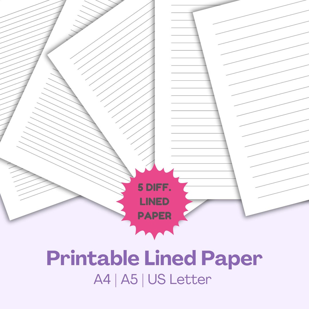 Printable Lined Paper: Narrow, Wide, College Ruled (digital Download ...