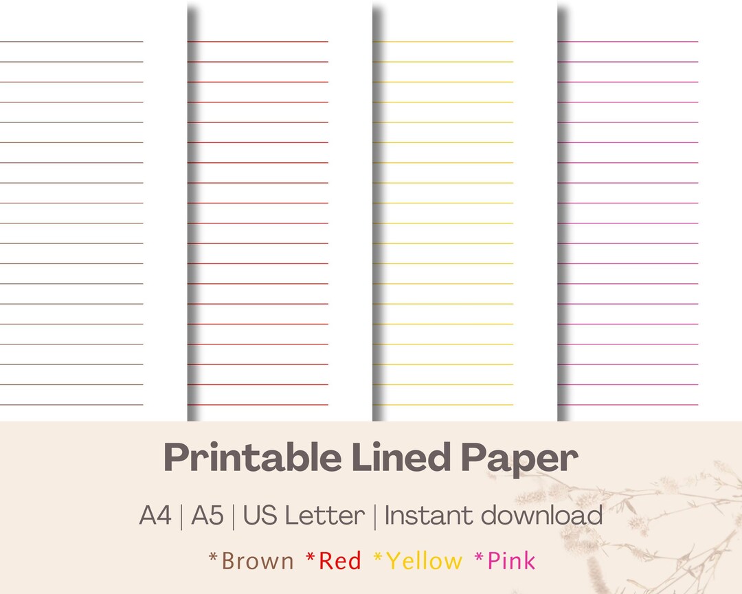 Printable Lined Paper: 10mm Spacing, Brown Red Yellow Pink (digital ...