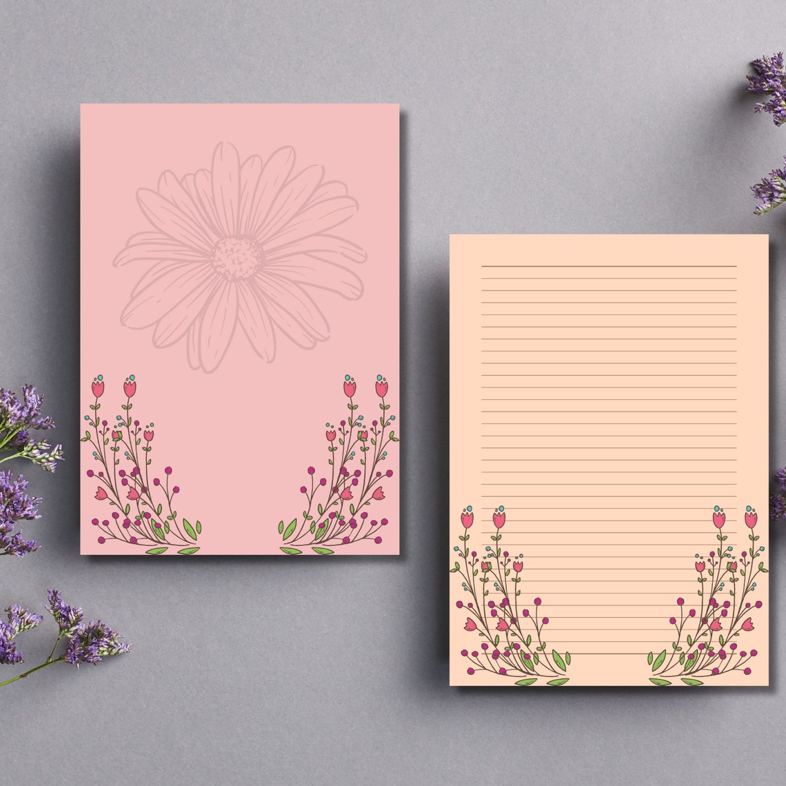 Pastel Paper Note, Floral Printable Note, Writing Paper, Letter Writing ...