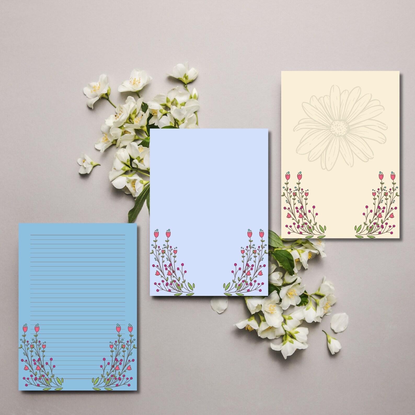 Pastel Paper Note, Floral Printable Note, Writing Paper, Letter Writing ...