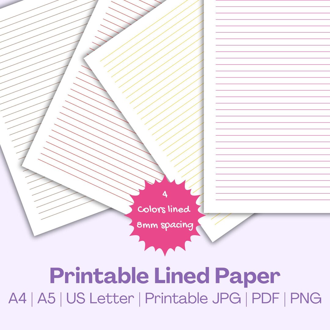 Printables Lined Paper, Writing Note Paper | Brown, Red, Yellow, Pink ...