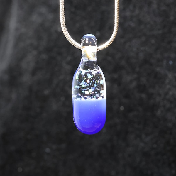 Chill pill crushed opal pendant handmade from borosilicate glass. Comes with necklace and box.