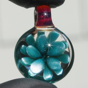 Metal flower borosilicate glass dotwork implosion pendant -- comes with gift box and chain