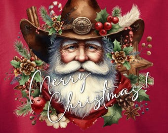ウエスタンサンタPNG｜カウボーイクリスマスデザイン（デジタルダウンロード）