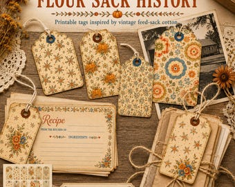 Vintage Flour Sack Junk Journal Kit, Harvest Ephemera, Recipe Pages (Digital Download)