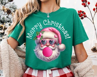 ピンクのハートのサンタクロースPNG画像、バブルガムのクリスマスデザイン（デジタルダウンロード）