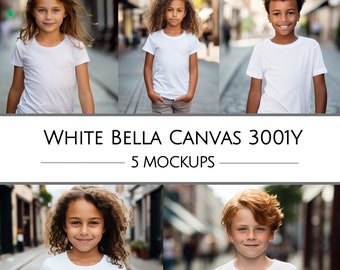 Bella Canvas 3001Y Mockup Bundle, Kids Blank White Shirt Mockup, White Bella Canvas 3001Y Template, Children Tshirt Mockup, Digital Download
