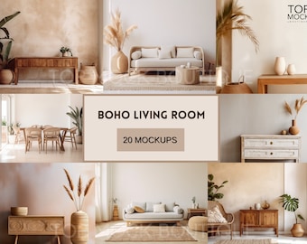 Boho Living Room Bundle, 20 Bohemian Living Room JPG Images , Interior Mockup, Minimalist Living Room Mockup, Digital Download