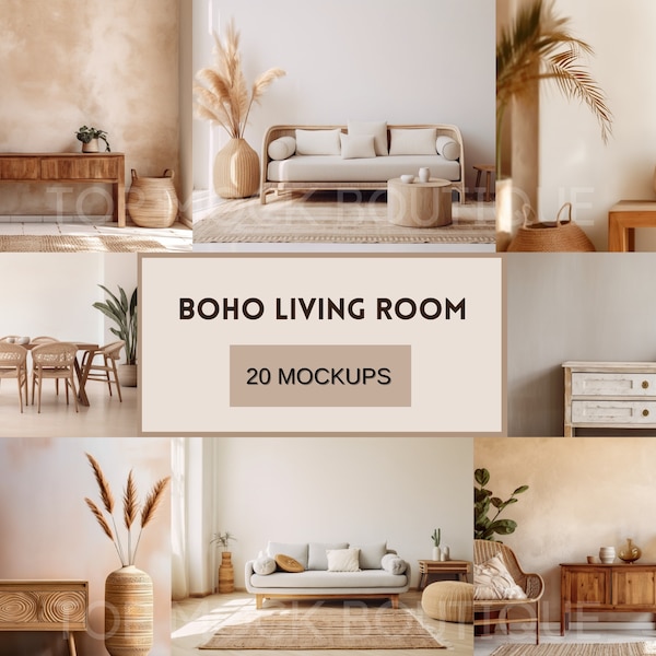 Boho woonkamer bundel, 20 Boho woonkamer JPG-afbeeldingen, interieur mockup, minimalistische woonkamer mockup, digitale download