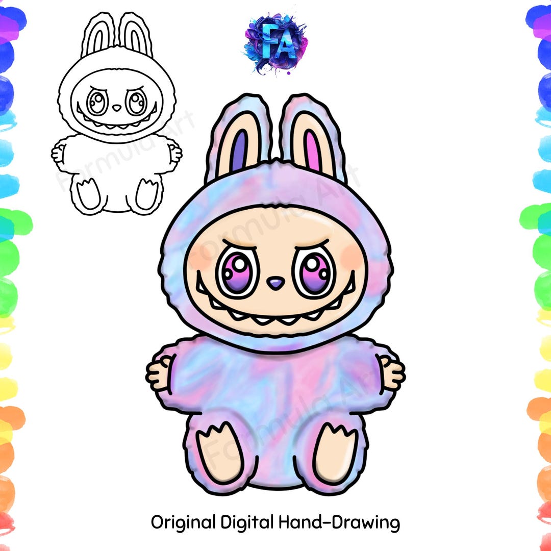 Labubu Digital Download | Cute Labubu Illustration | Color and Black ...