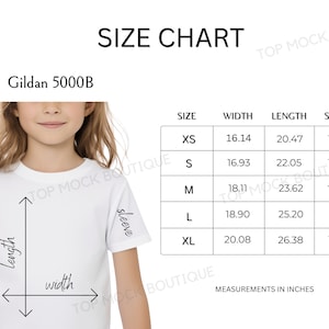 Gildan 5000B Size Chart, Gildan 5000B Mockup Size Chart, Hanging Size Chart for Gildan, Gildan 5000B Size Guide, Digital Download