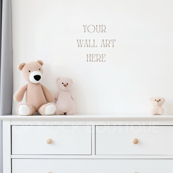 Nursery Kids Room Mockup, Blank Wall Mockup, Wall Art Mockup, Interior Mockup, Minimalist Nursery Mockup, Chest of drawers Kids Room Mockup