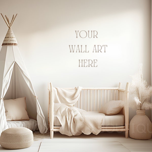 Boho Nursery Kids Room Mockup, Blank Wall Mockup, Wall Art Mockup, Interior Mockup, Minimalist Nursery Mockup, Boho Nursery Kids Room Mockup