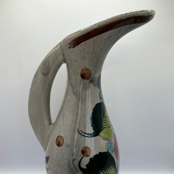 Vintage 7" Tonala Mexican Pottery Pitcher Vessel c1970s Handmade Hand Painted Stunning Paint and Glaze