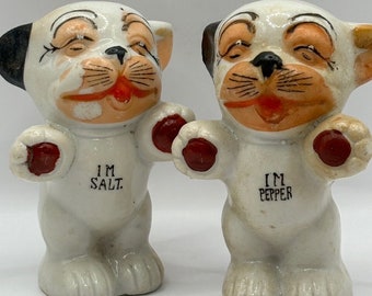 Salière et poivrière vintage Bonzo Dog des années 30 sans bouchon fabriquées au Japon