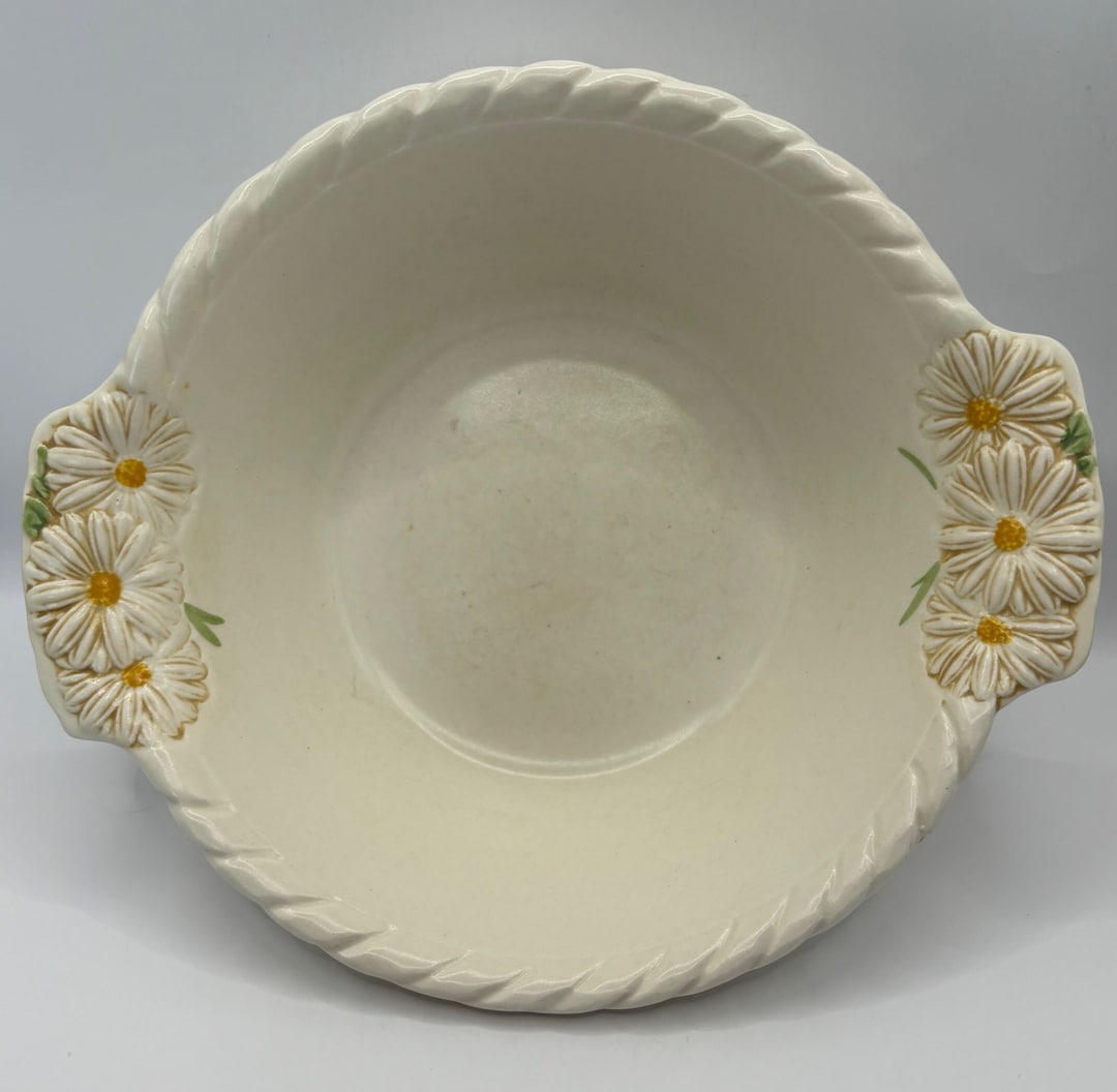 Vintage Metlox Poppytrail Sculptured Daisy Serving Bowl Basket Weave 3D