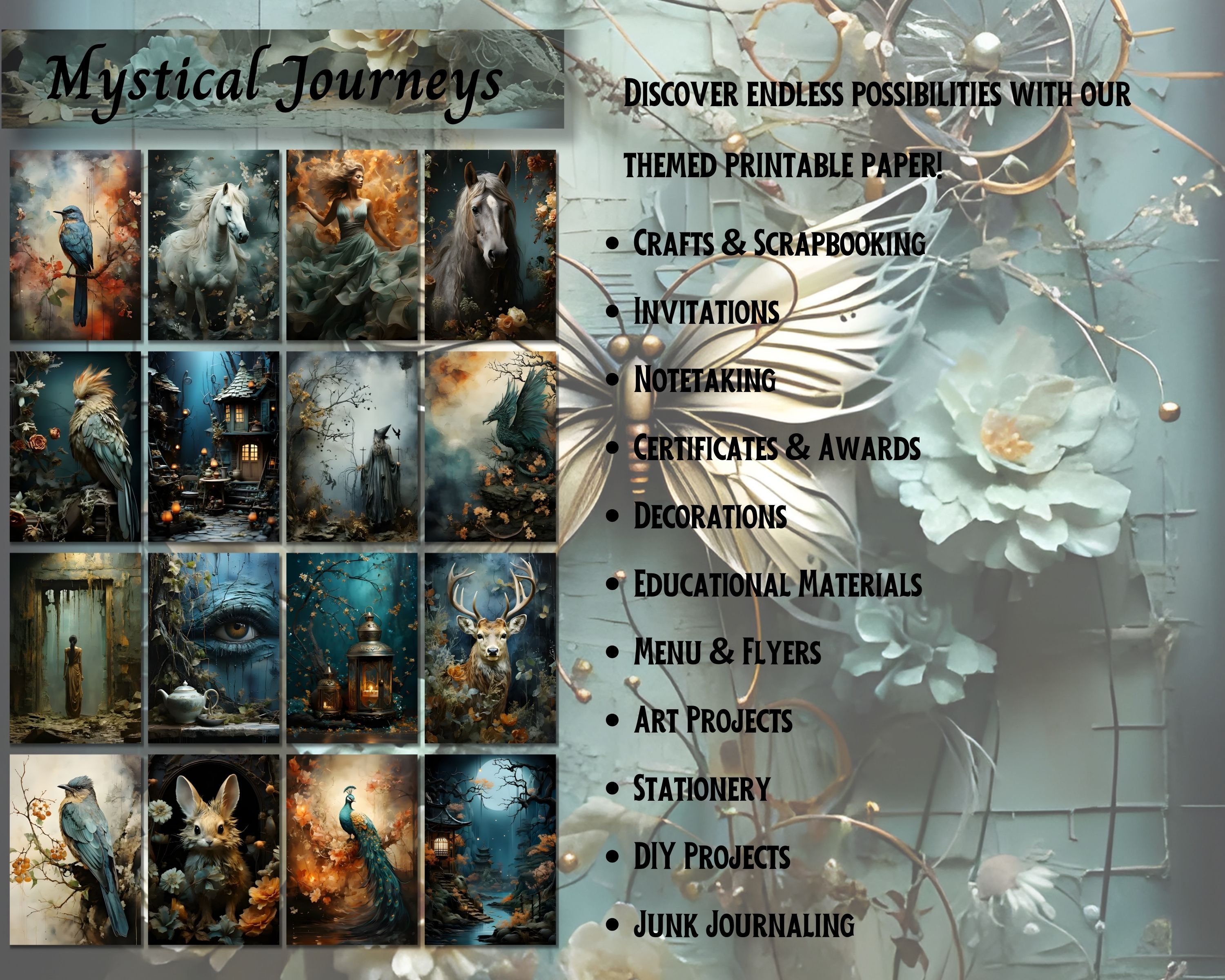 Mythical Creatures Junk Journal Paper JPG, Mythical Ephemera Shabby ...