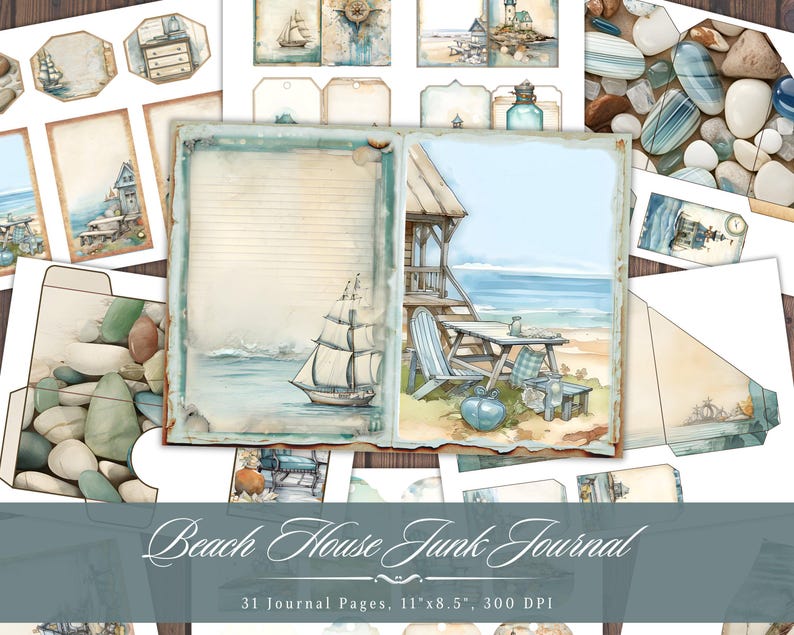 Vintage Beach House Junk Journal Kit, Nautical Ocean Ephemera Pages ...